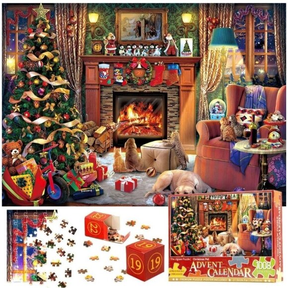 The Jigsaw Puzzle Advent Calendar 1008-Piece Christmas Pet Premium Set Holiday G - Picture 2 of 5